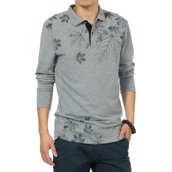 Long sleeve polo shirt with winter Snowflake print on shoulder