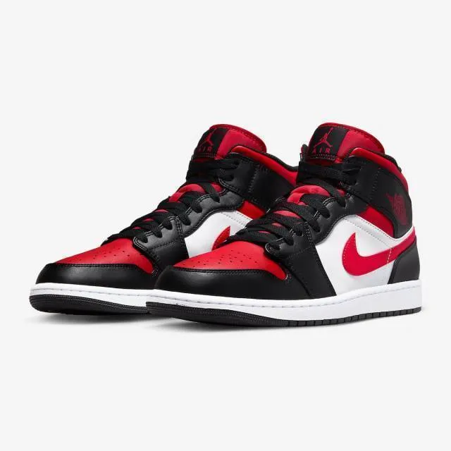 Nike Air Jordan 1 Mid (Bred Toe/ White/ Black/ Red) Men ...