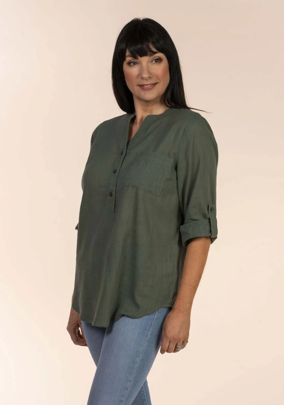 Notch Neck Oversized Blouse - Green