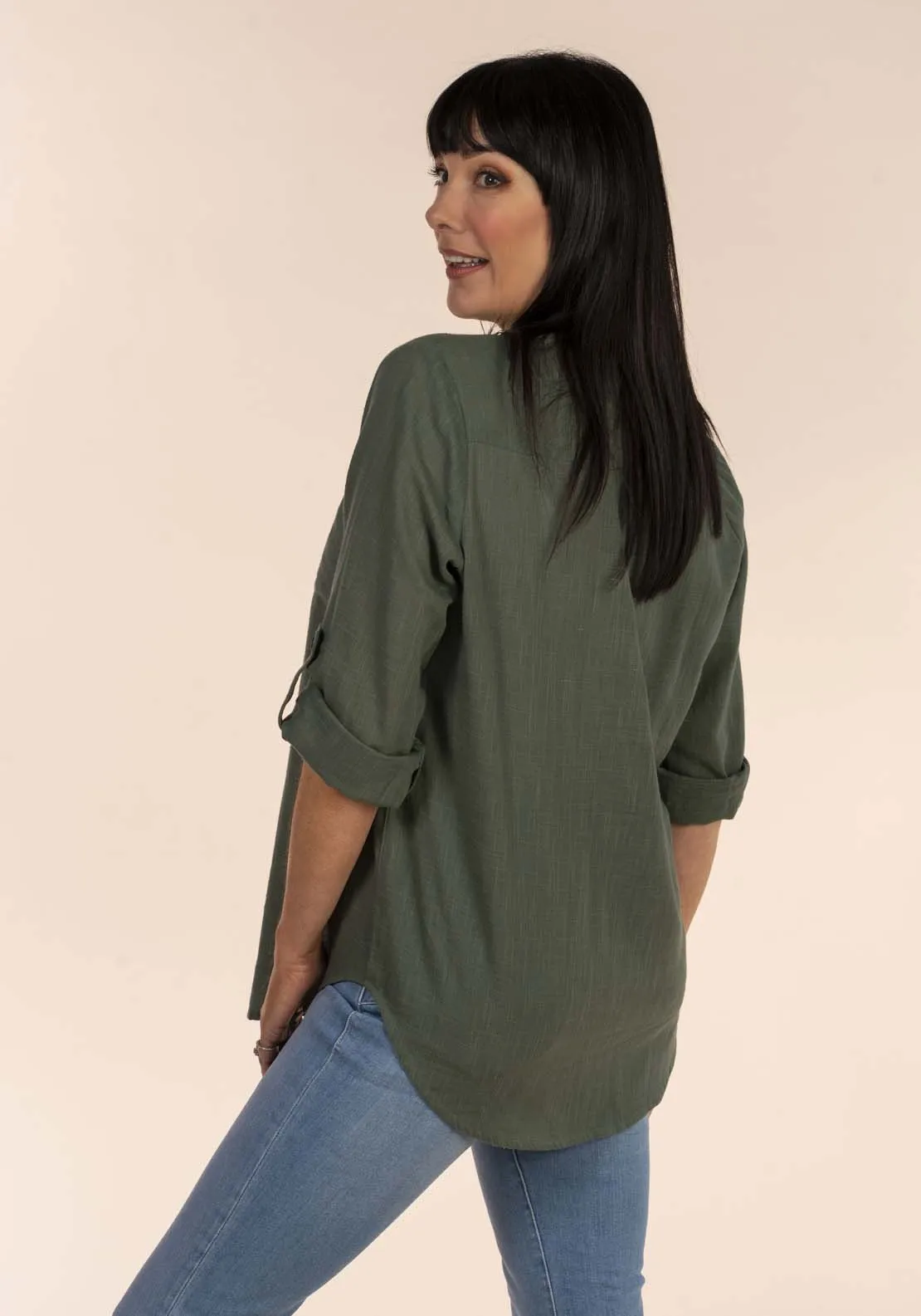 Notch Neck Oversized Blouse - Green