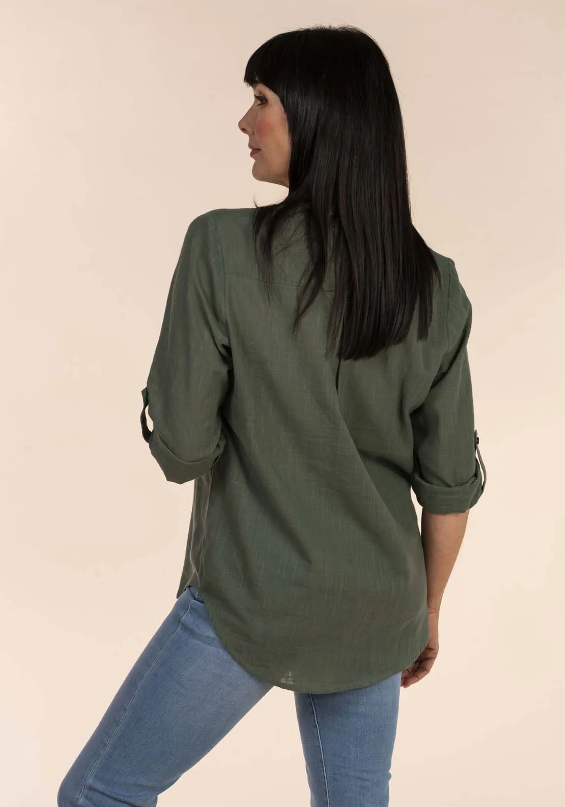 Notch Neck Oversized Blouse - Green