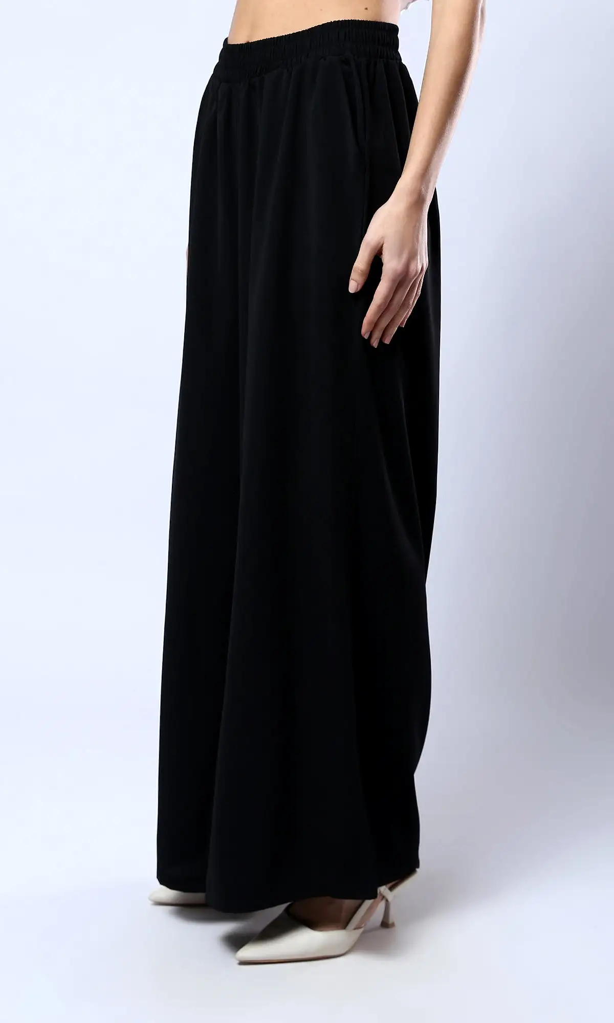 O179825 Black Wide Leg Slip On Summer Pants