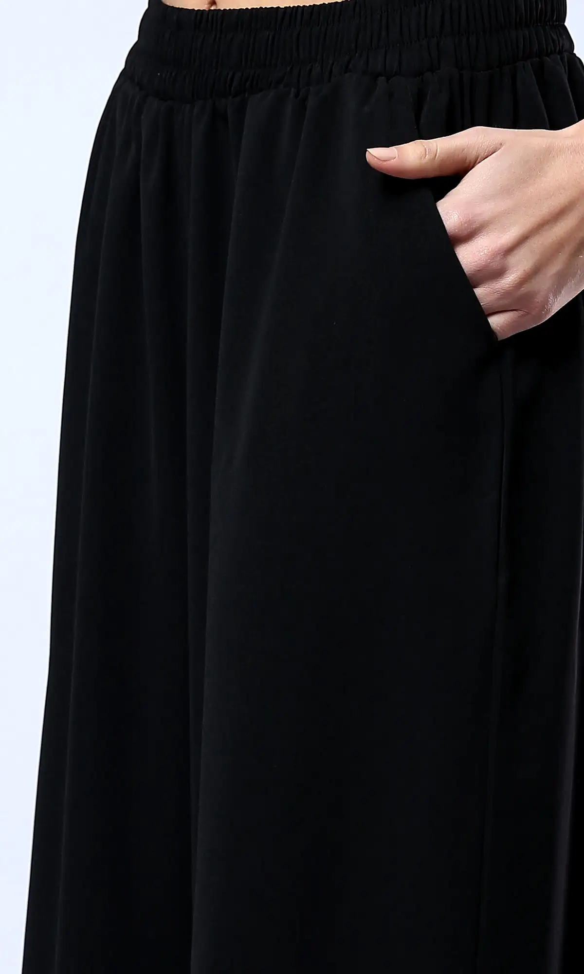 O179825 Black Wide Leg Slip On Summer Pants