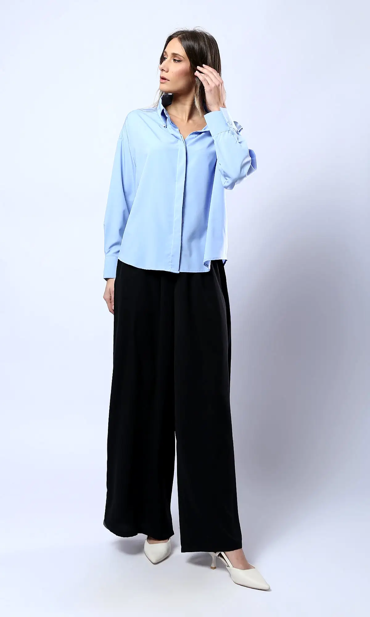 O179825 Black Wide Leg Slip On Summer Pants