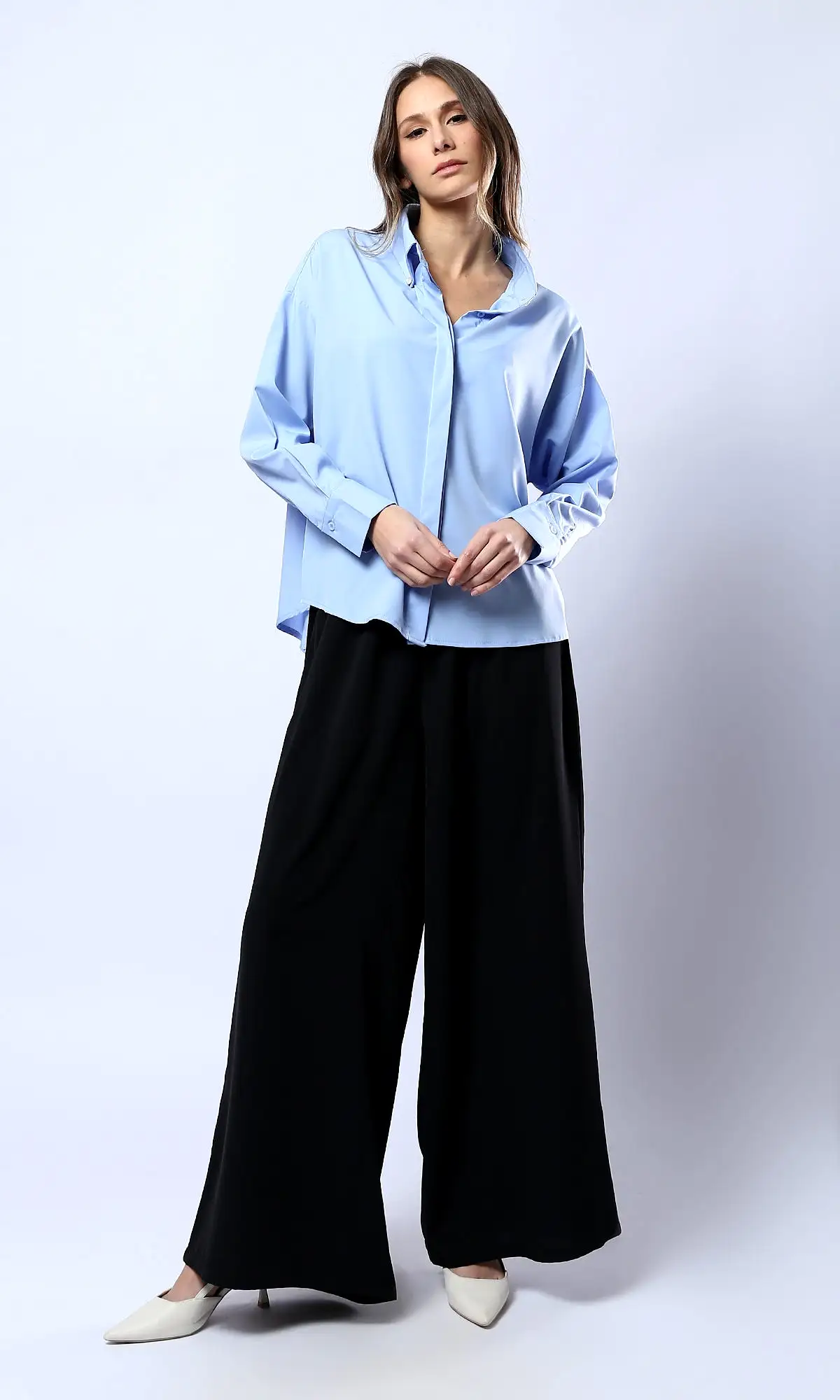 O179825 Black Wide Leg Slip On Summer Pants