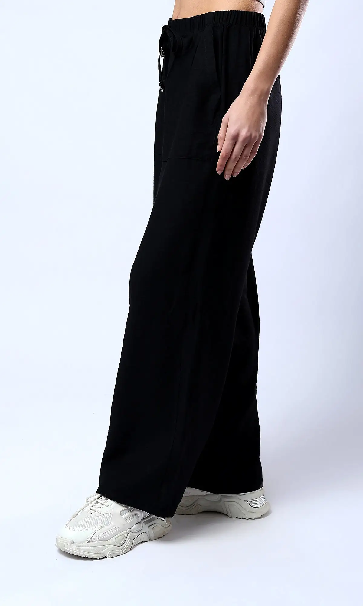 O179837 Wide Leg Black Pants With Elastic Waist