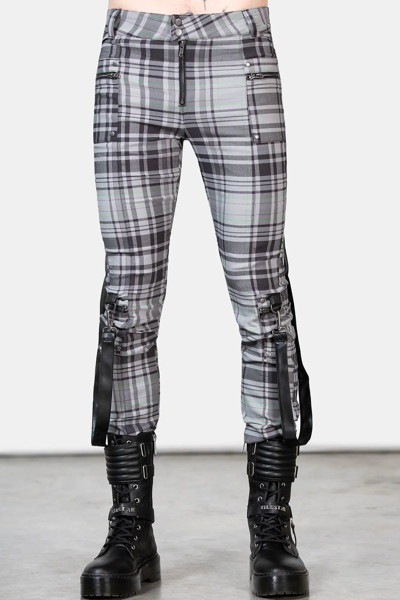 Office Riot Strappy Trousers [GREY TARTAN]