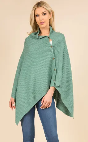 PA3314 Knitted Scarf Poncho Sweater with Buttons