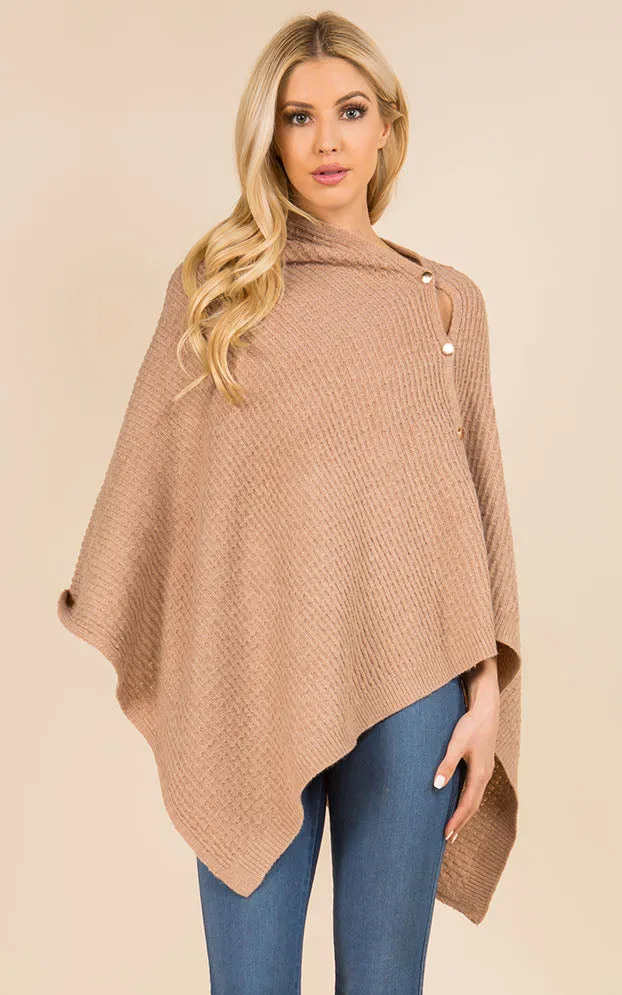 PA3314 Knitted Scarf Poncho Sweater with Buttons