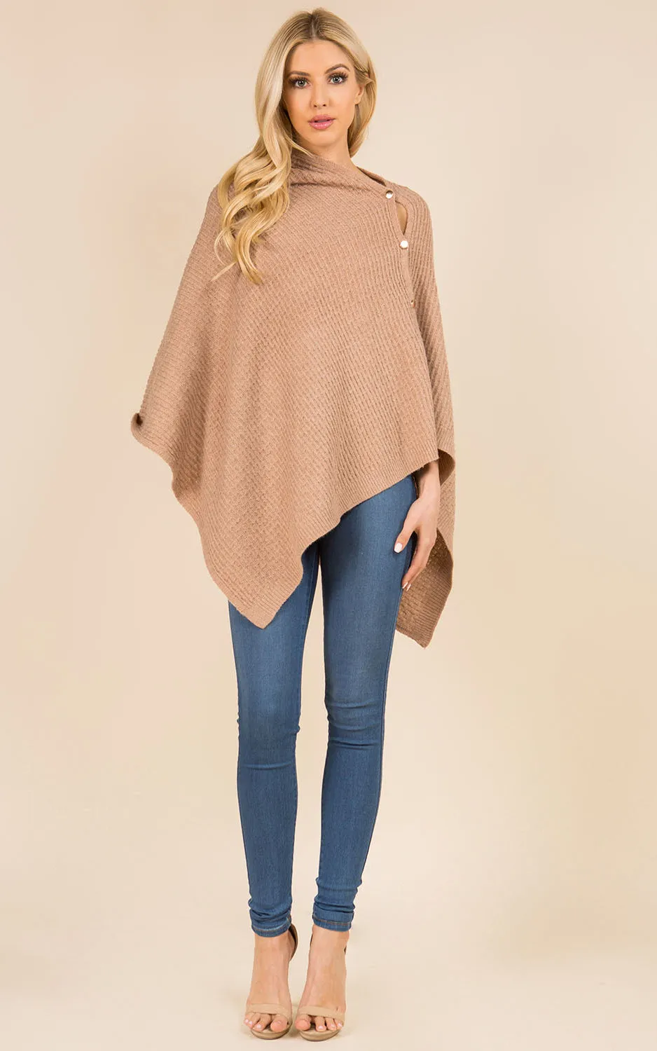 PA3314 Knitted Scarf Poncho Sweater with Buttons