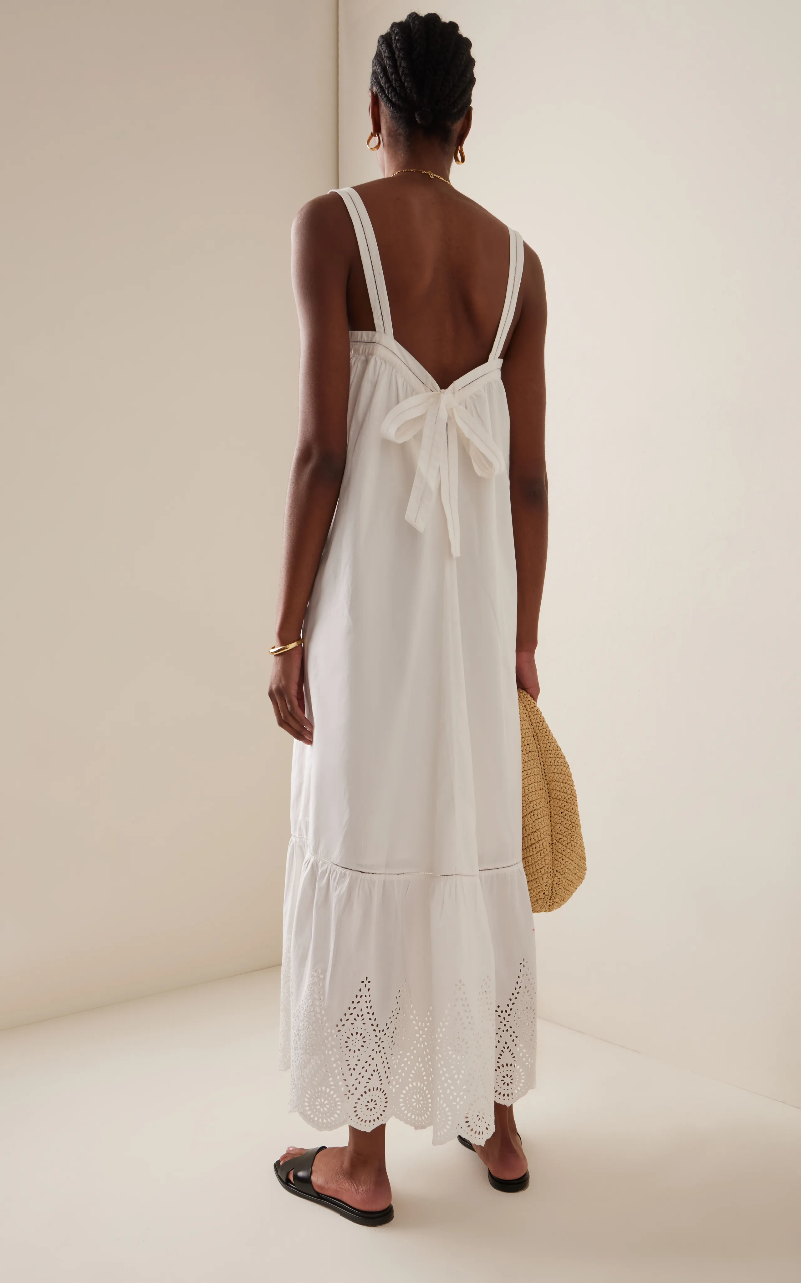 Posse Louisa Tie-Detailed Broderie Anglaise Cotton Maxi Dress