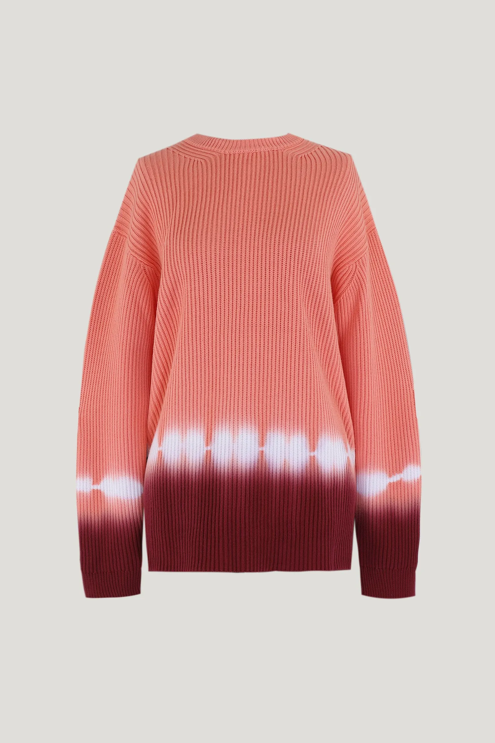 Salmon Multicolor Rib Knit Dip Dye Sweater