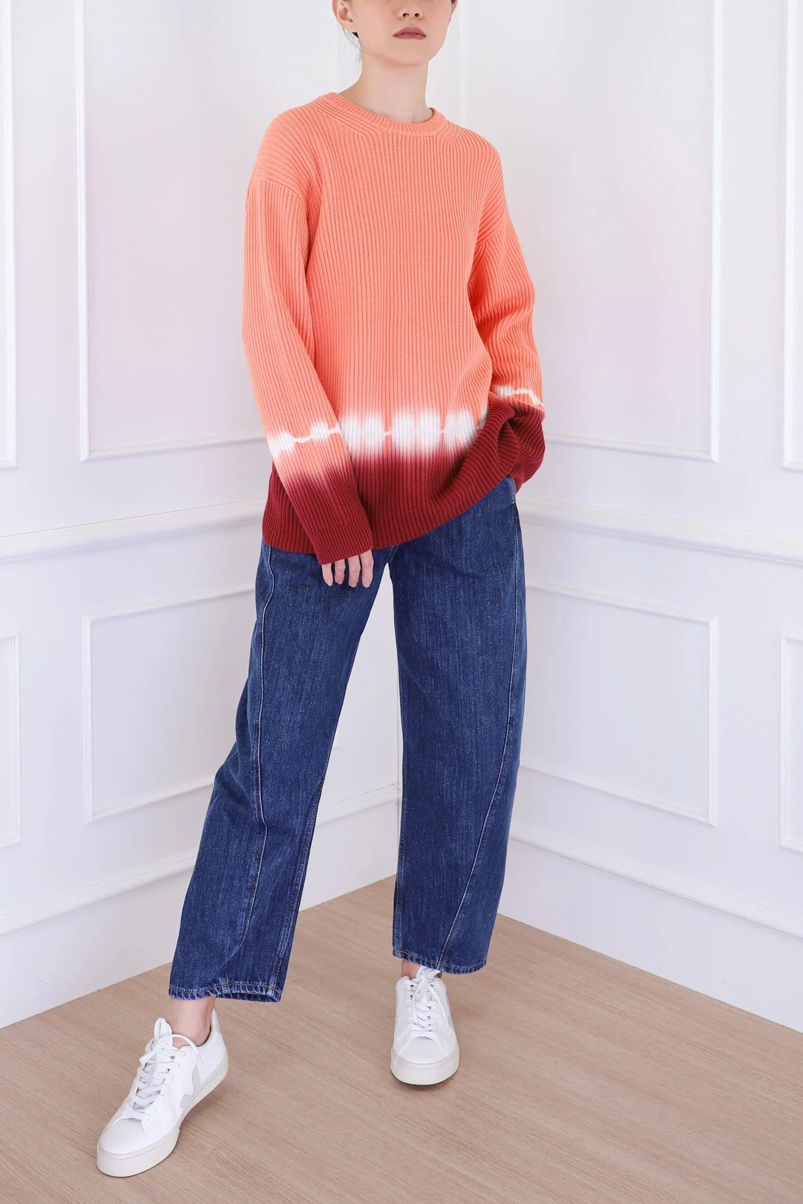 Salmon Multicolor Rib Knit Dip Dye Sweater