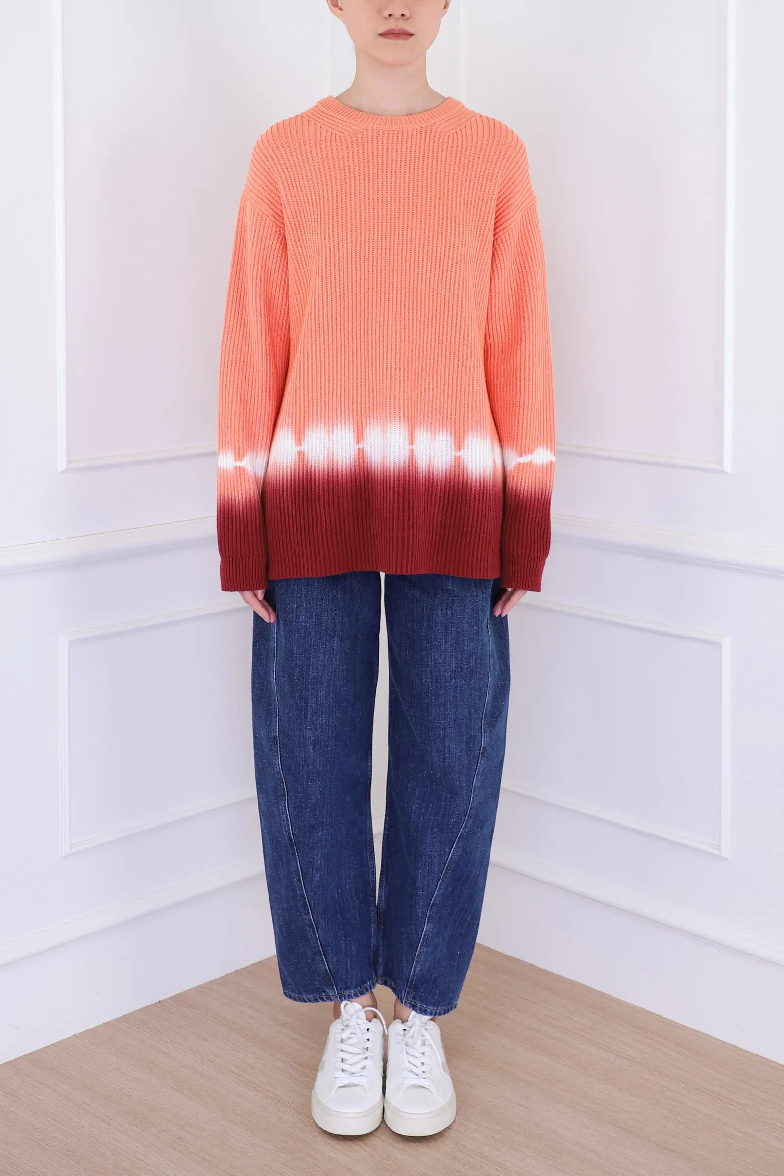 Salmon Multicolor Rib Knit Dip Dye Sweater