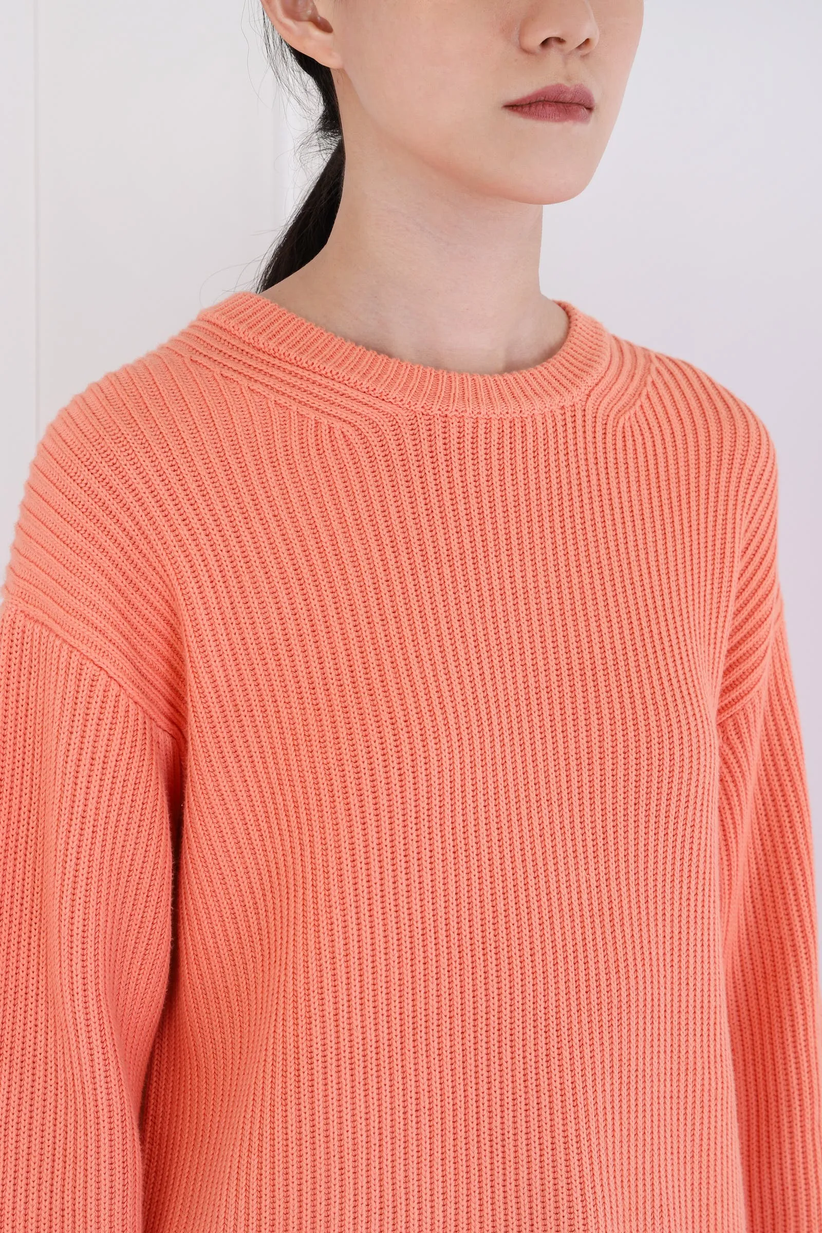 Salmon Multicolor Rib Knit Dip Dye Sweater