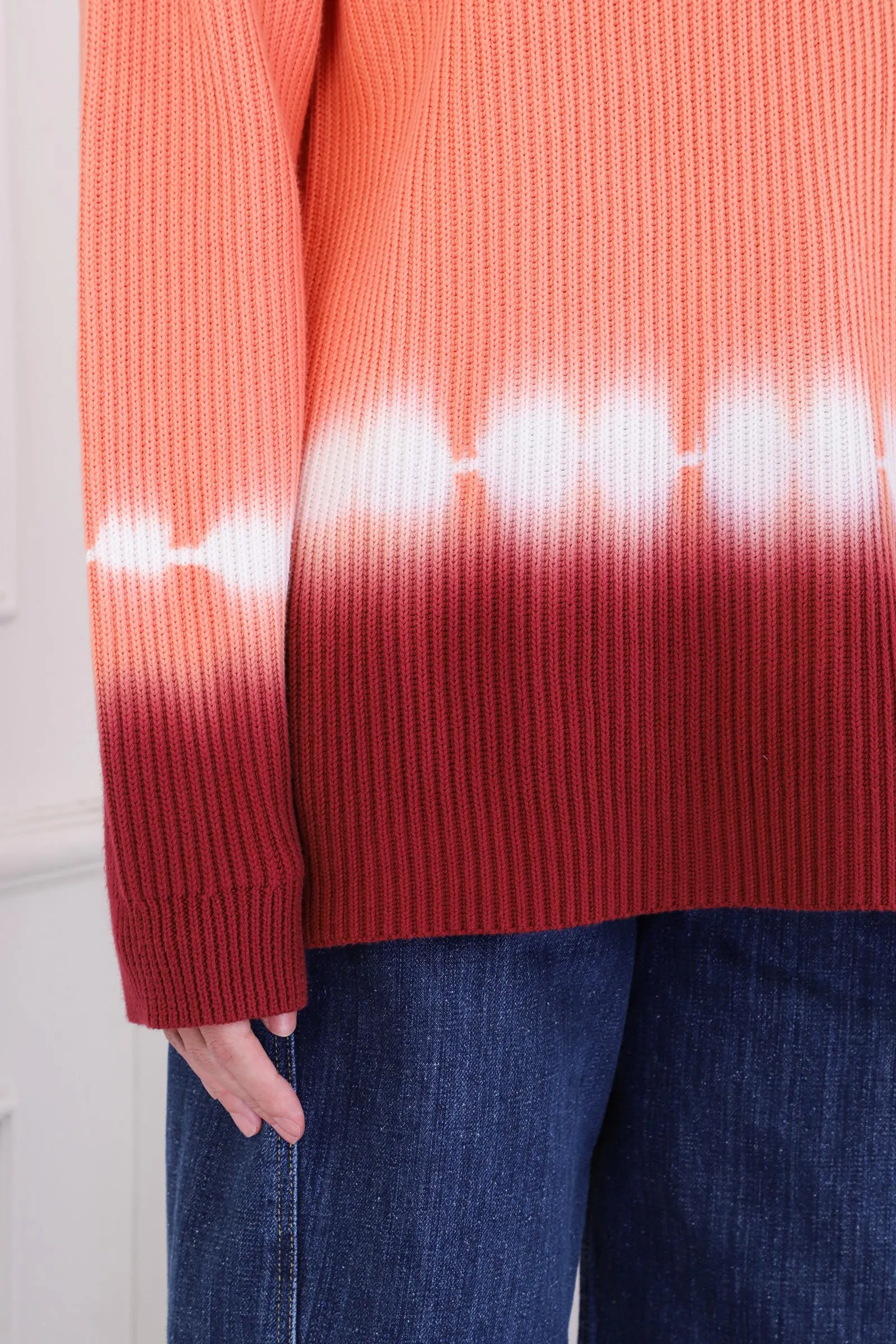 Salmon Multicolor Rib Knit Dip Dye Sweater