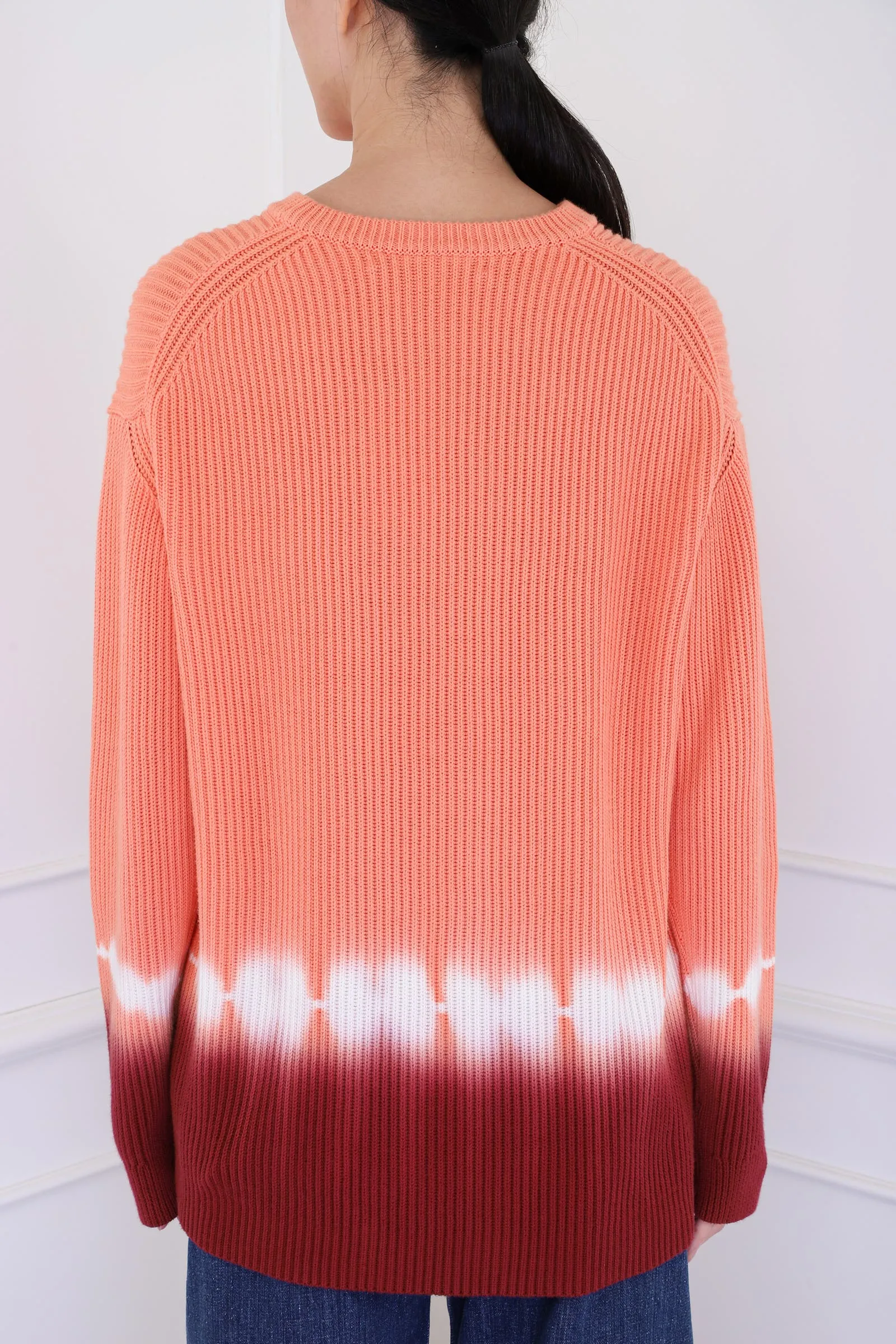 Salmon Multicolor Rib Knit Dip Dye Sweater