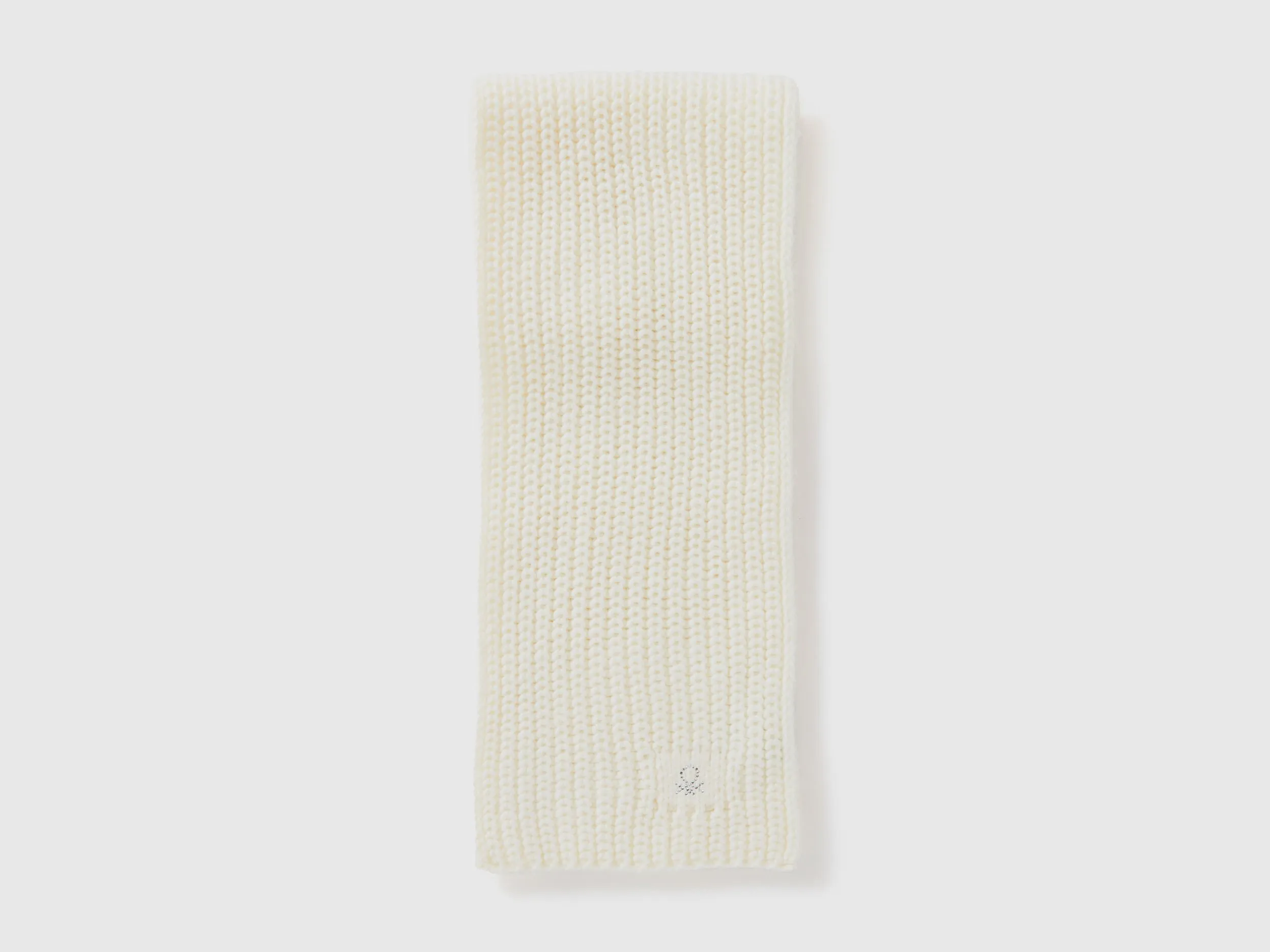 Scarf with rhinestone logo - White | Benetton