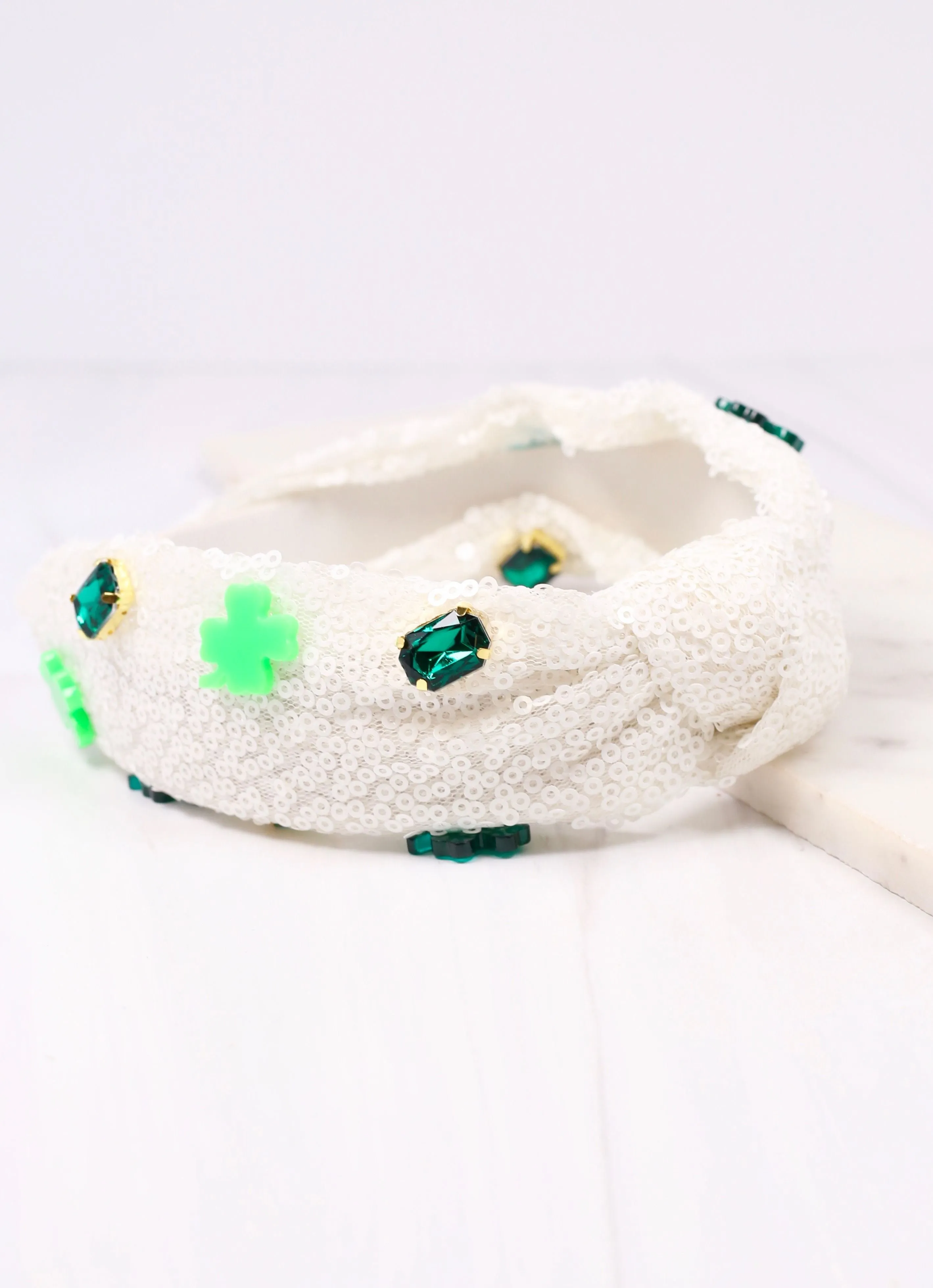 Sequin Shamrock Headband WHITE