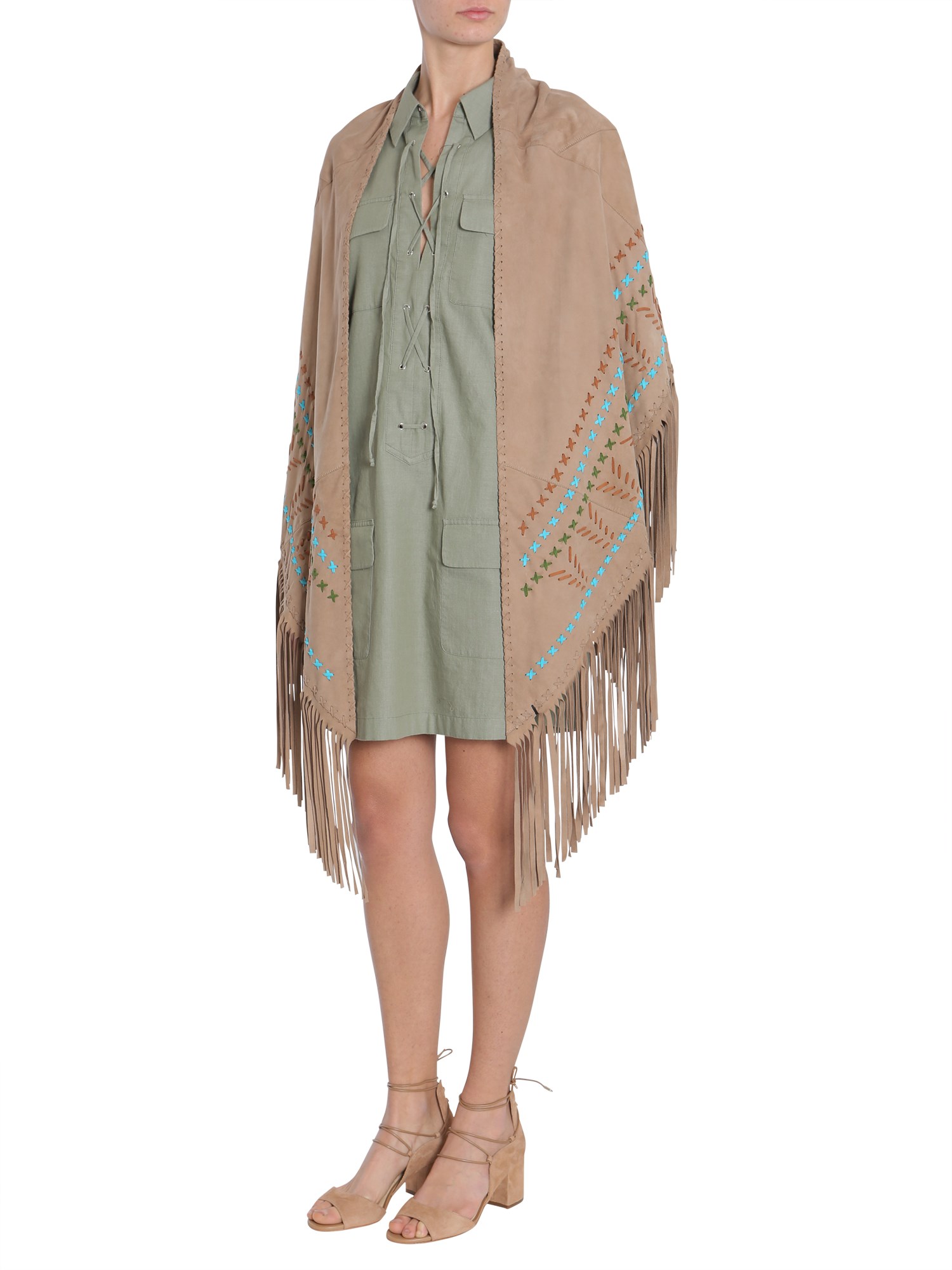 SIMONETTA RAVIZZA    EMBROIDERED AND FRINGED SUEDE SHAWL