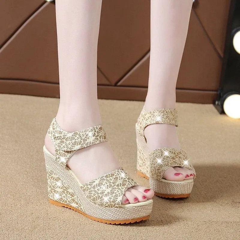 Summer Lace Platform Sandals High Heels  Shoes Open Toe Espadrilles Comfortable Sandals