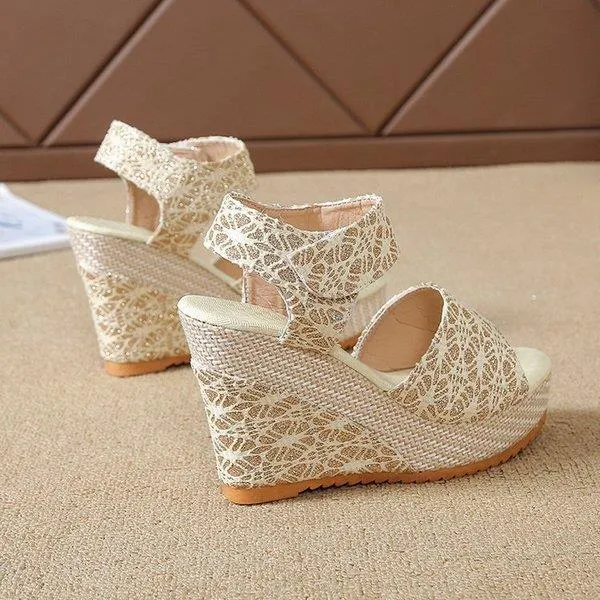 Summer Lace Platform Sandals High Heels  Shoes Open Toe Espadrilles Comfortable Sandals