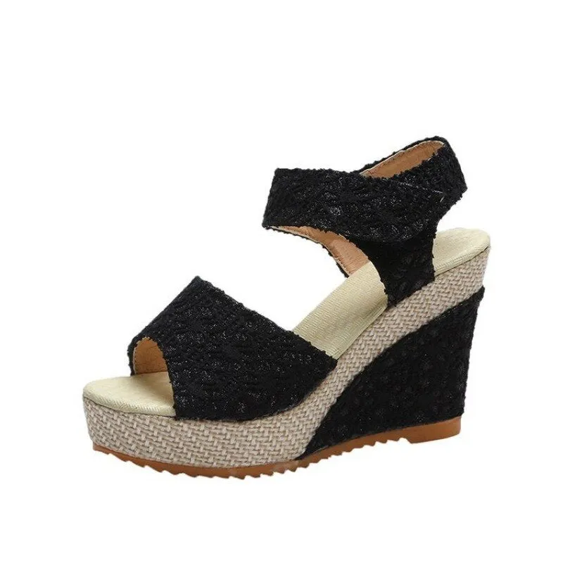 Summer Lace Platform Sandals High Heels  Shoes Open Toe Espadrilles Comfortable Sandals