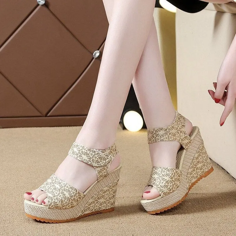 Summer Lace Platform Sandals High Heels  Shoes Open Toe Espadrilles Comfortable Sandals