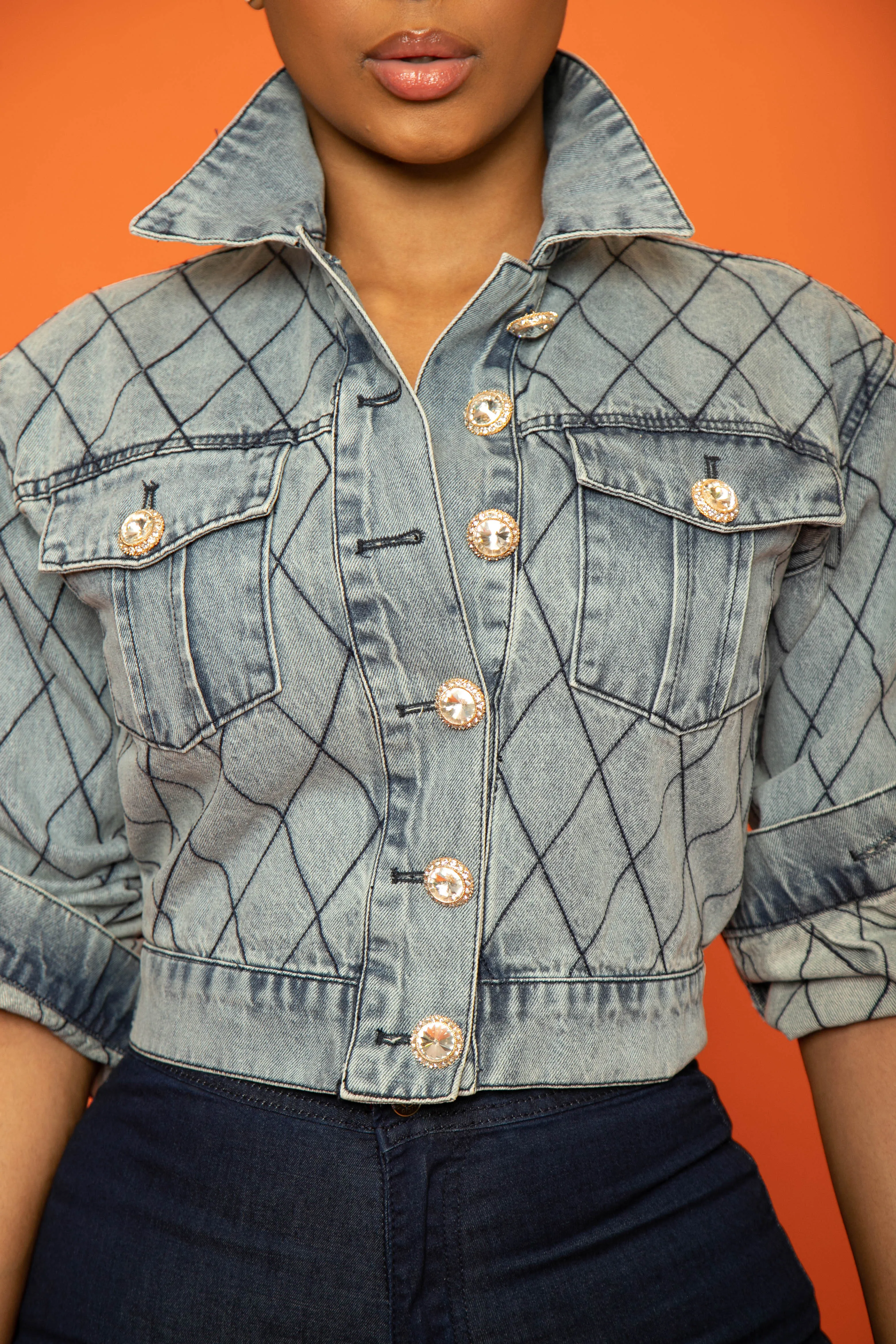 Takeover Diamante Denim Jacket - Light Wash