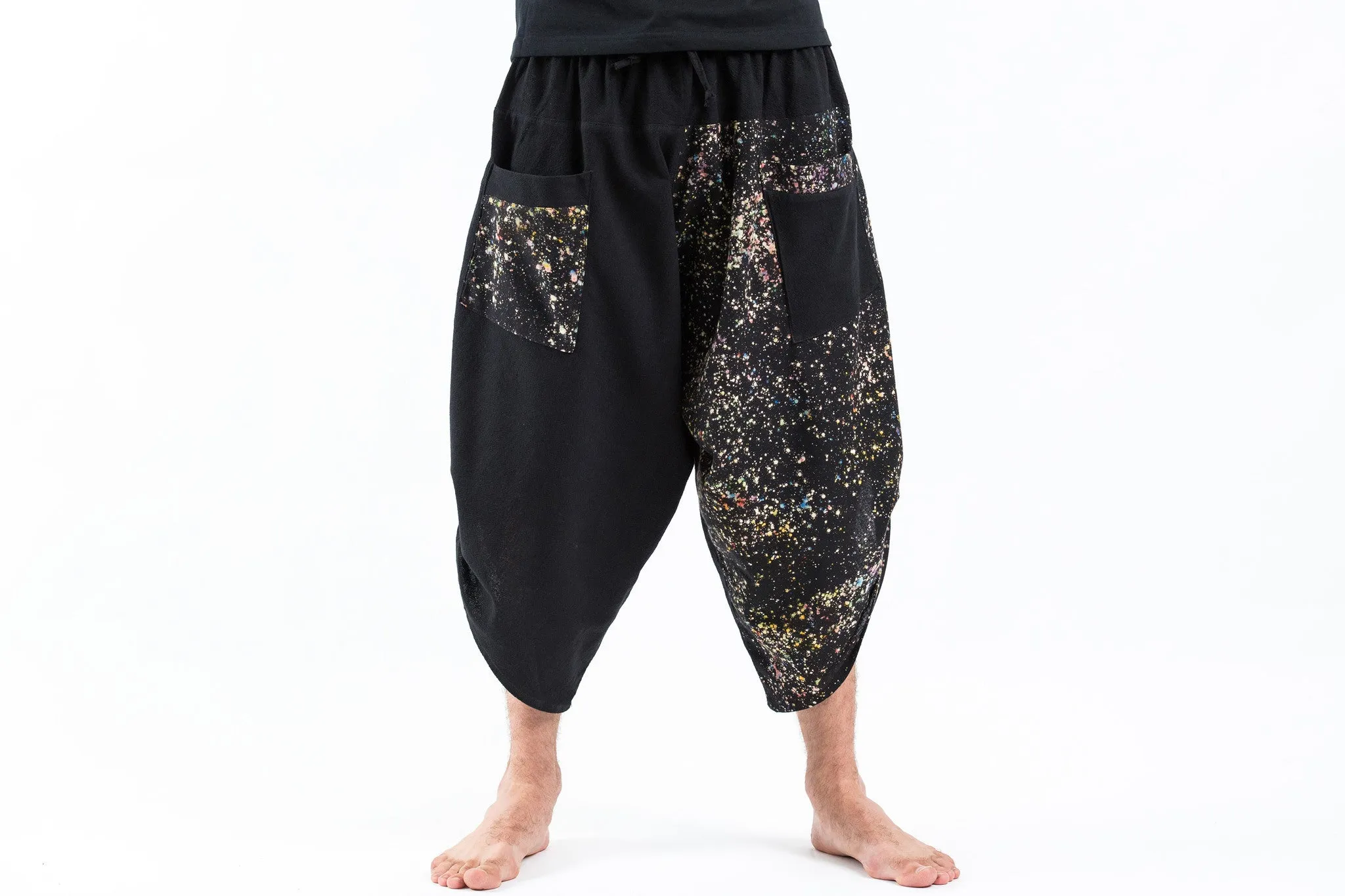 Two Tone Splatter Prints Men's Three Quarter Pants in Black