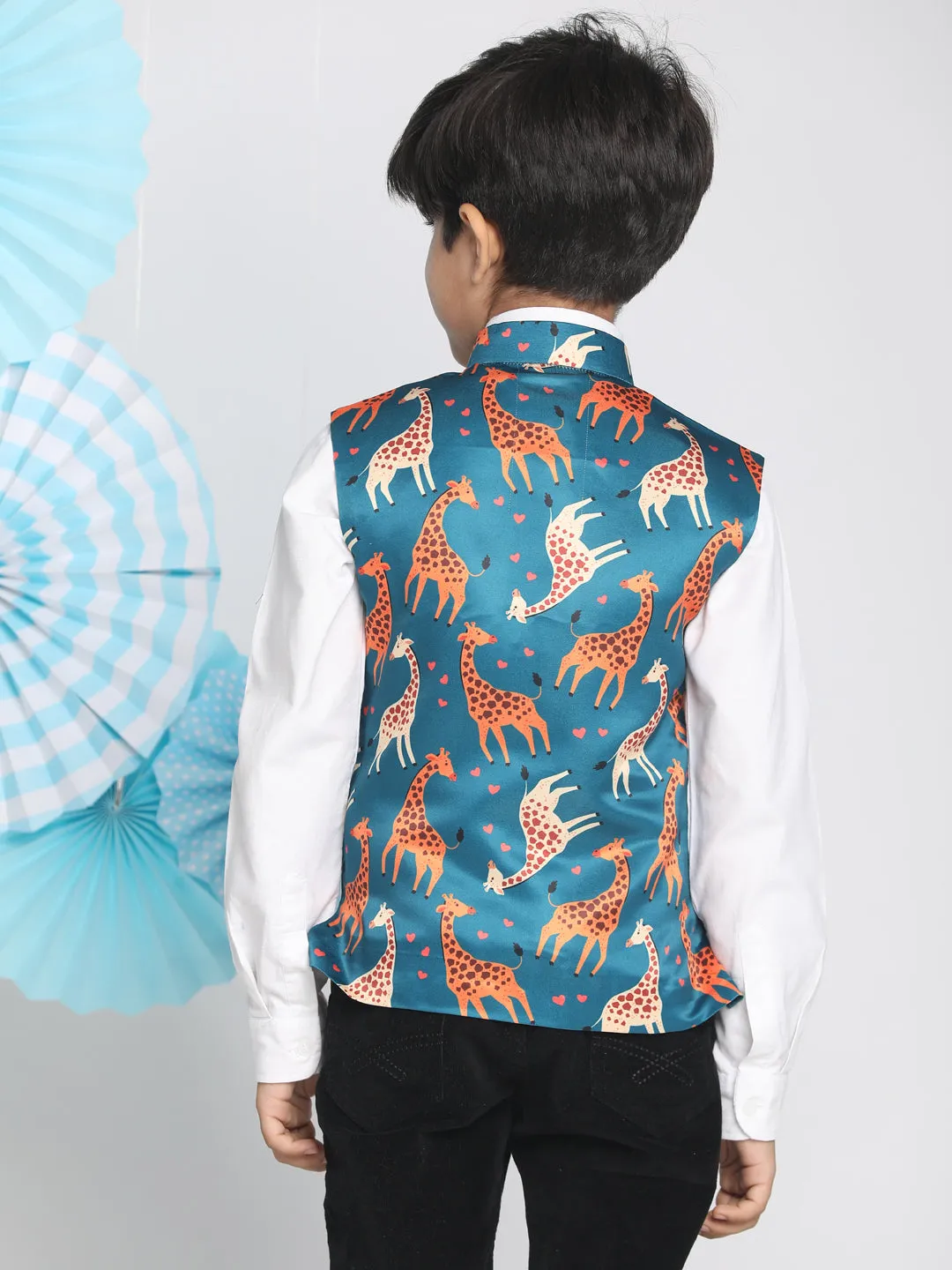 VASTRAMAY Boys Multicolor-Base-Turquoise Nehru Jacket