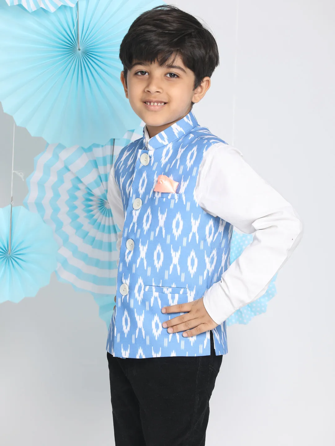 VASTRAMAY Boys Traditional Ikkat Print Classic Nehru Jacket