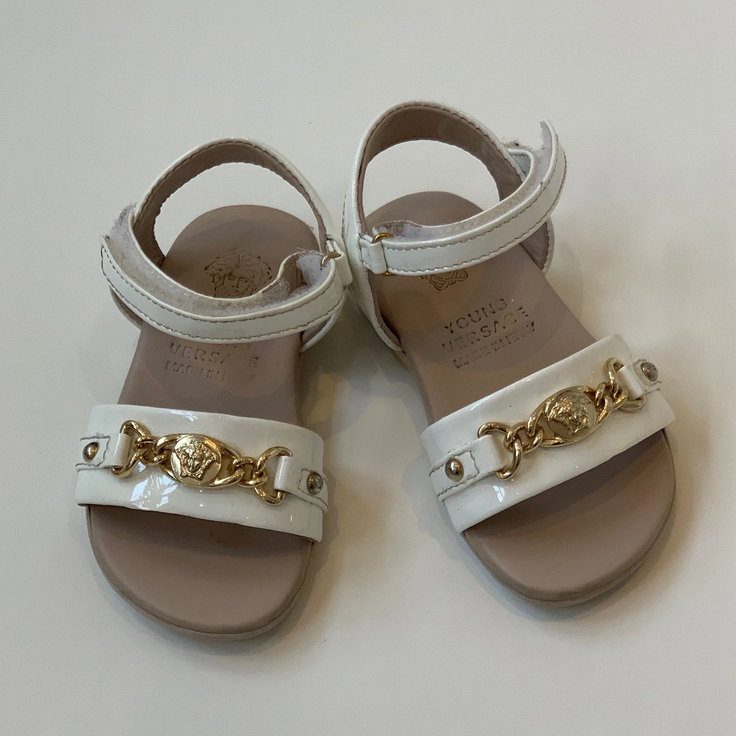 Versace White Patent Sandals: Size 20