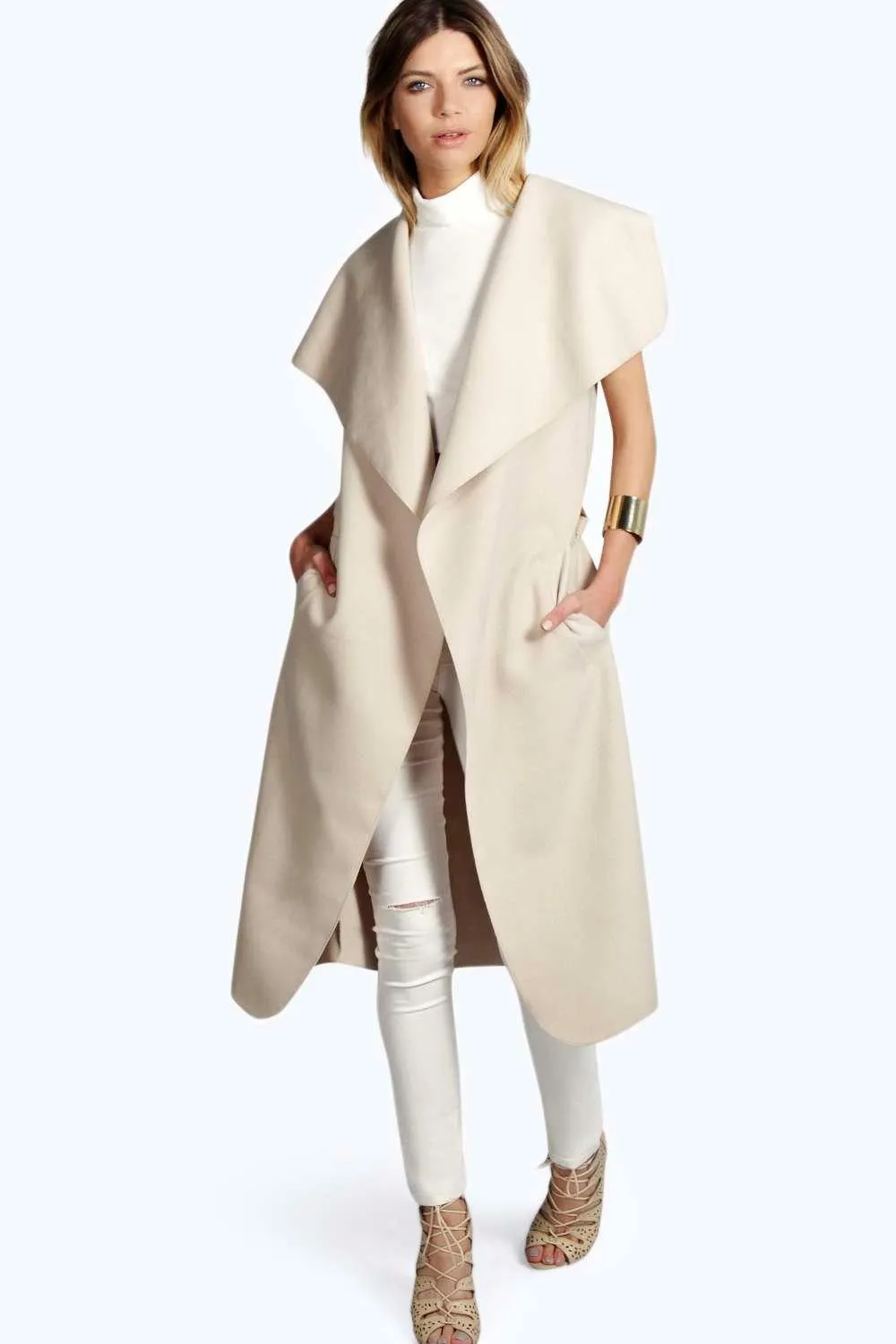 Waterfall Belted Sleeveless Coat