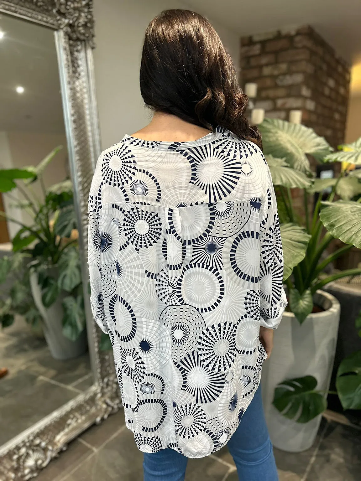 White Pattern Circle Blouse Neva