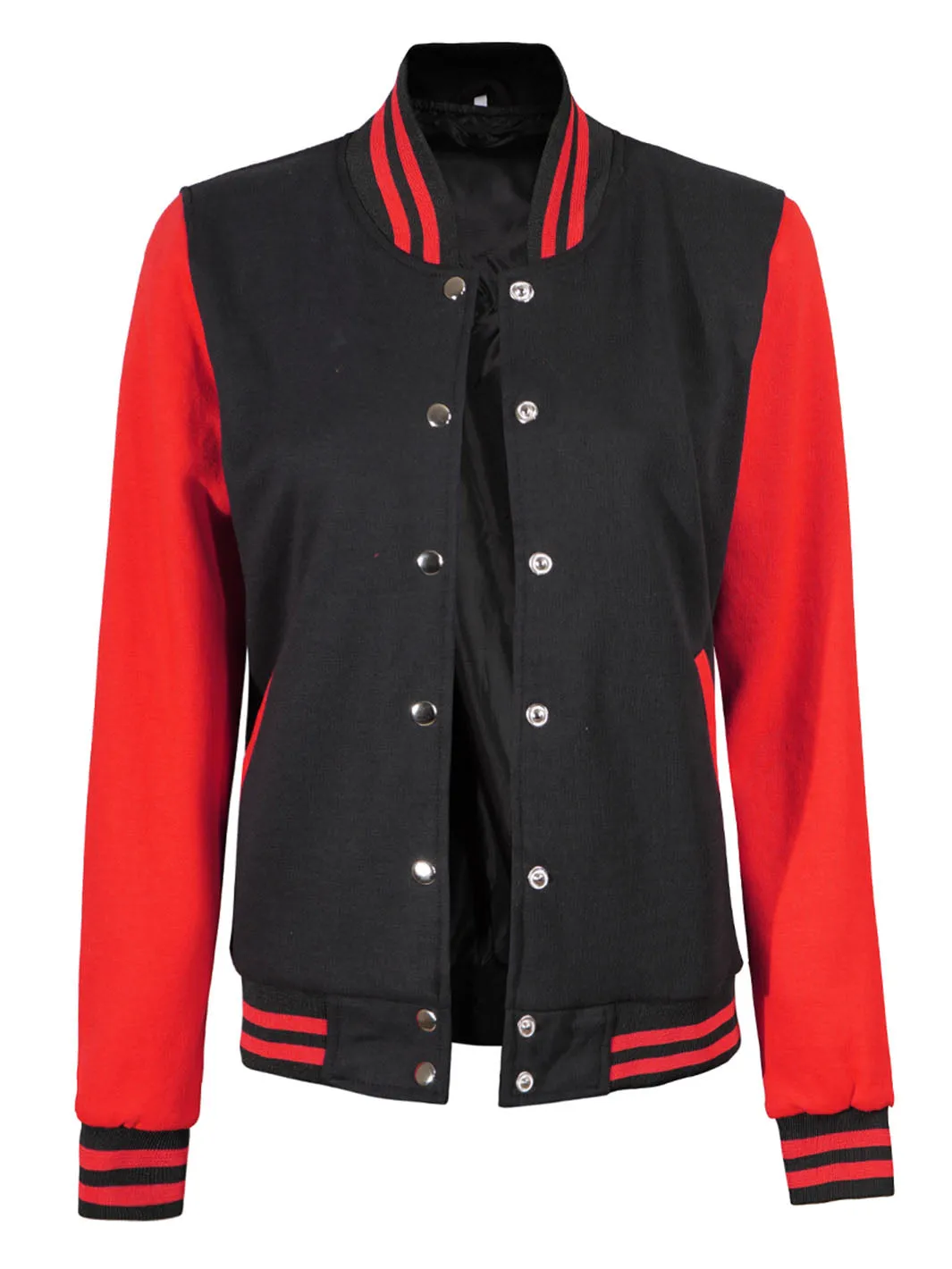 Womens Red & Black Plain Varsity Jacket