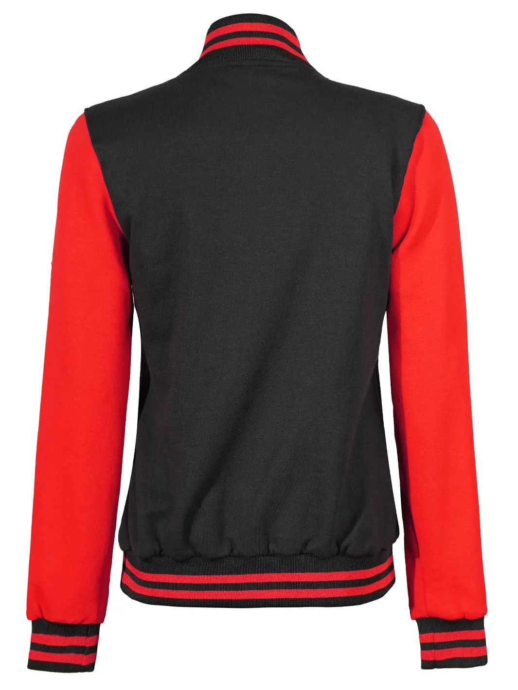 Womens Red & Black Plain Varsity Jacket