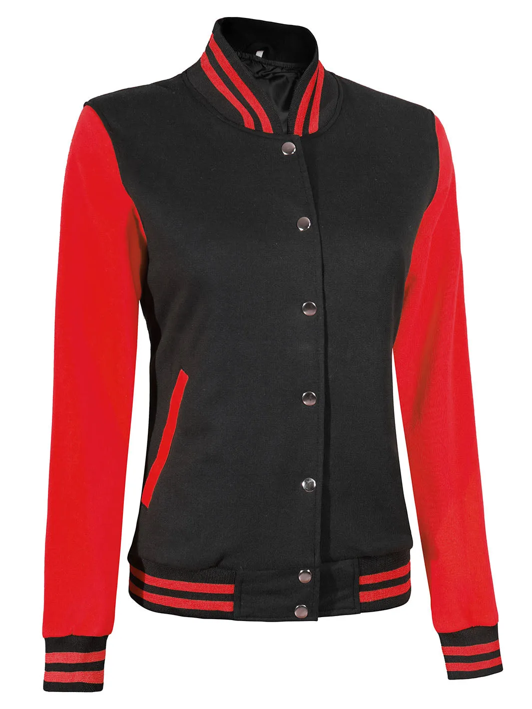 Womens Red & Black Plain Varsity Jacket