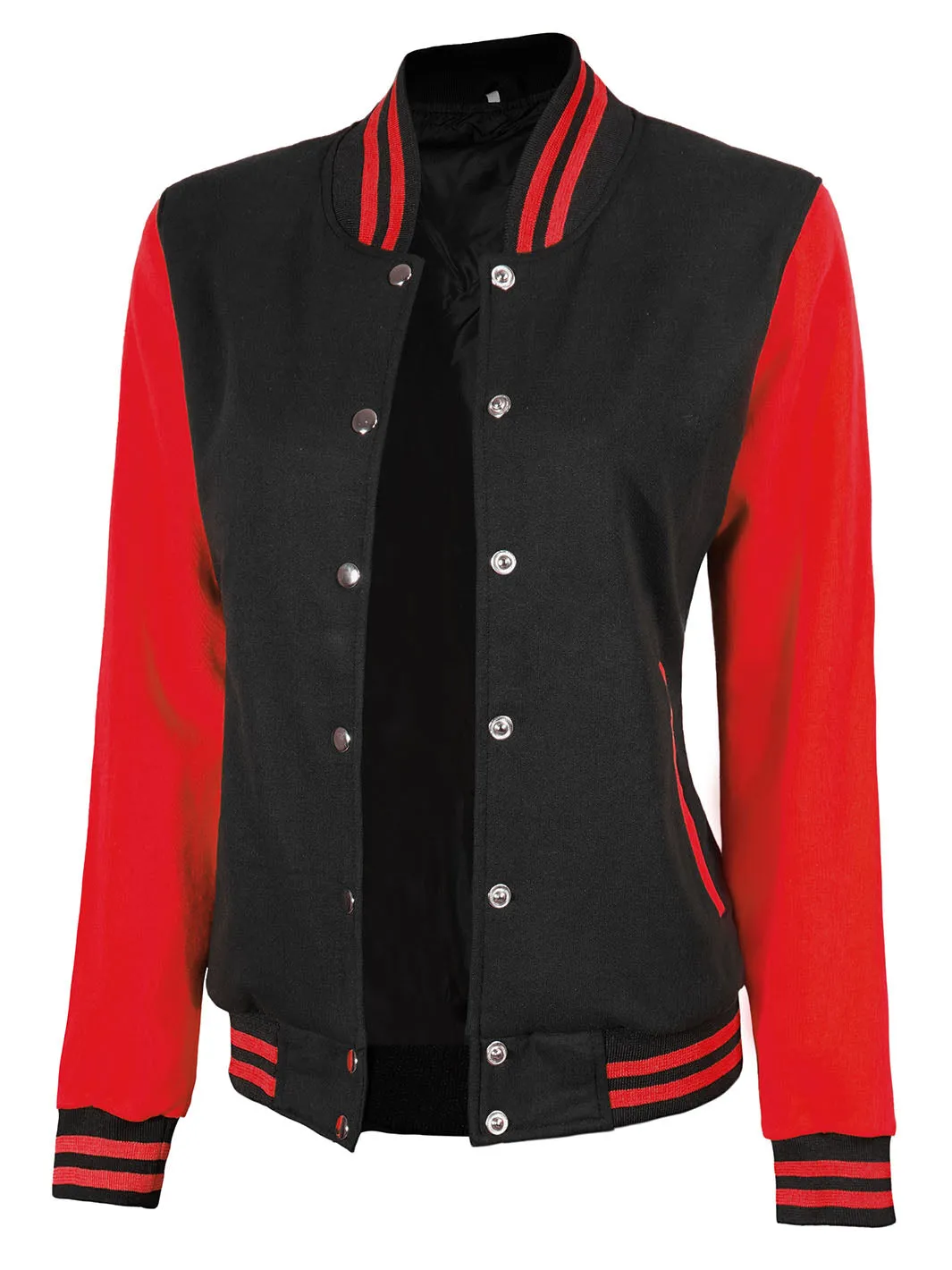 Womens Red & Black Plain Varsity Jacket