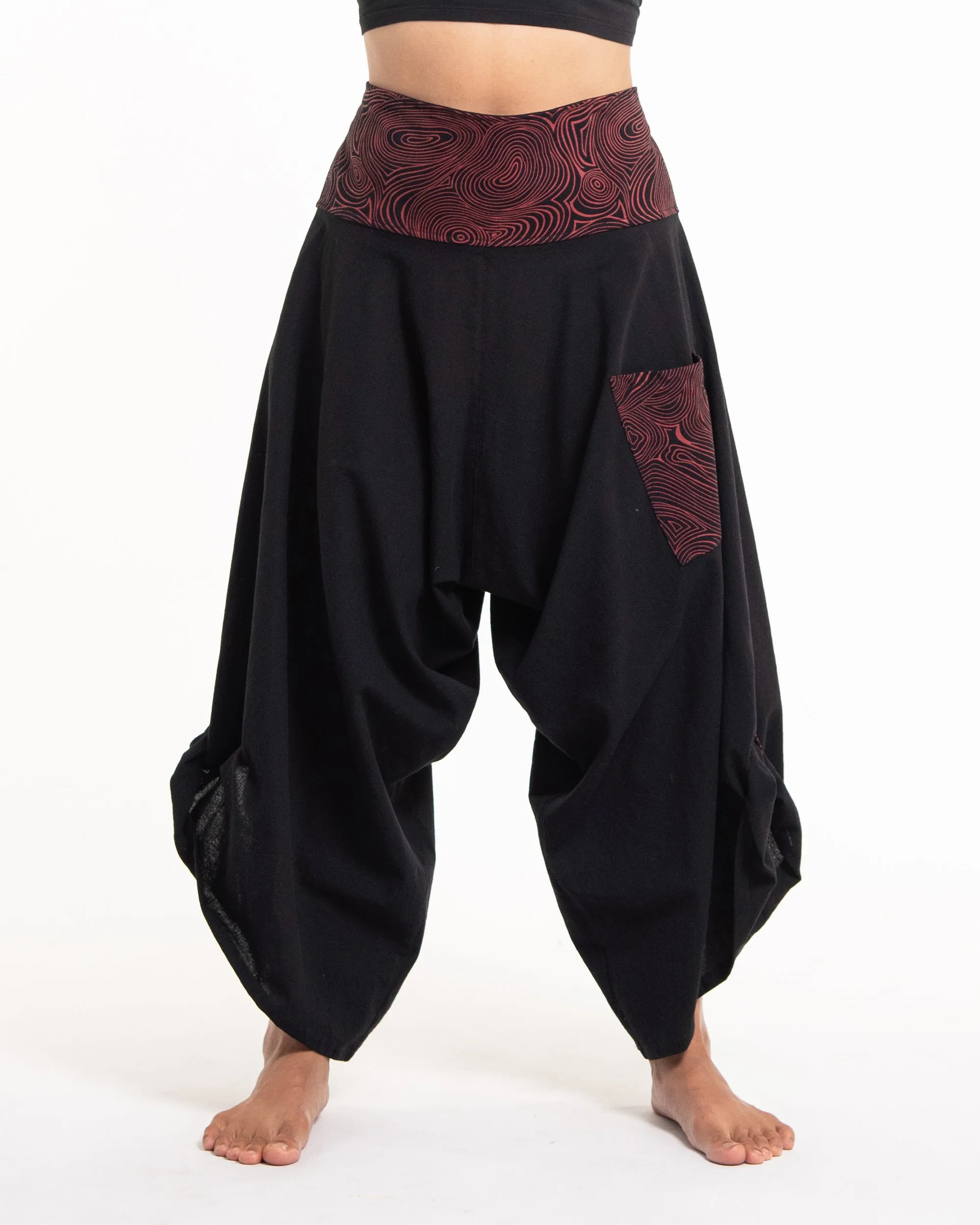 Women's Thai Button Up Cotton Pants with Hill Tribe Trim Black